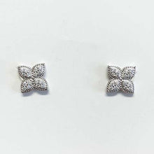 Pave 4-Petal Flower Stud Earrings