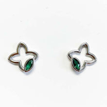 Open 4-Petal Flower with Leaf Stud Earrings