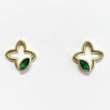 Open 4-Petal Flower with Leaf Stud Earrings