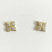 Pave 4-Petal Flower Stud Earrings