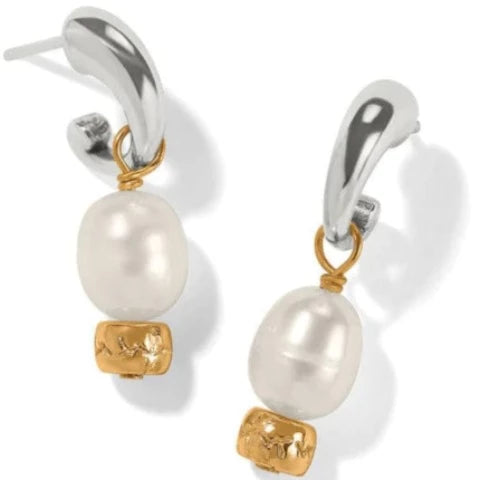 Petite Pearl Two Tone Post Hoop Earrings