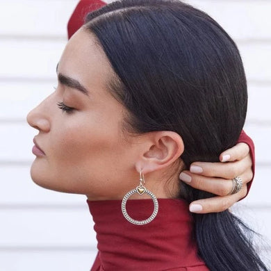 Bold Heart Two Tone French Wire Earrings