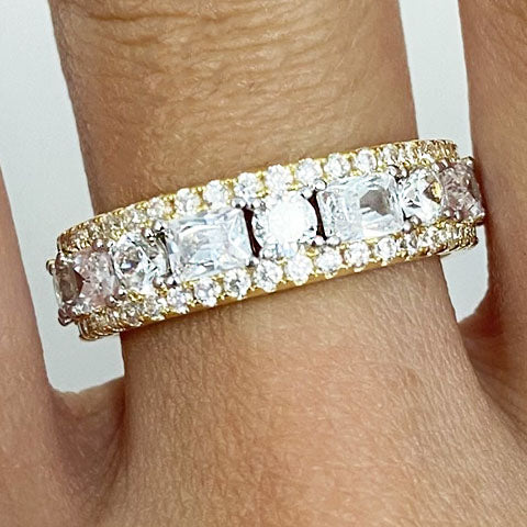 Brass Circle Rectangle Cubic Zirconia Eternity Ring