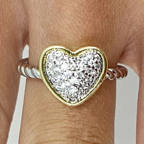 Brass Pave Heart Rope Band Ring