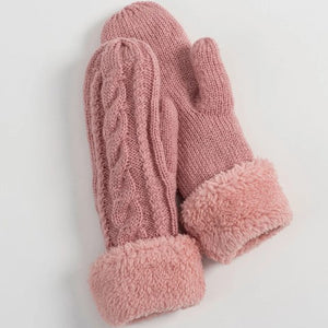Fleece-Lined Cuffed Winter Knit Mittens