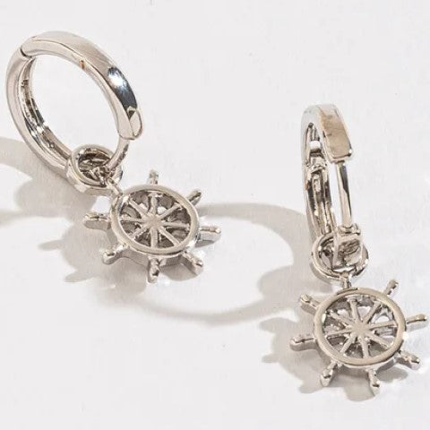 Ship Wheel Charm Hoop Earrings