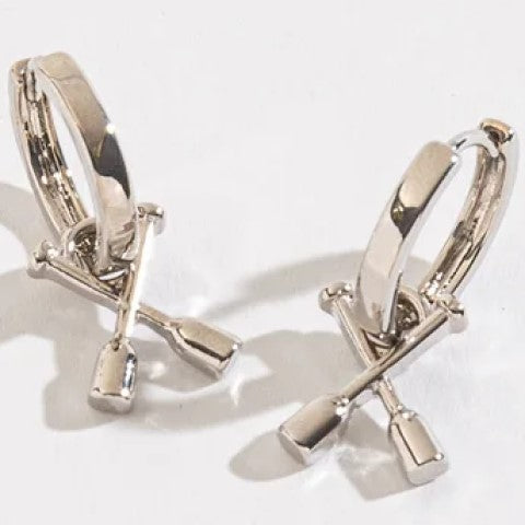 Crossed Oars Charm Hoop Earrings