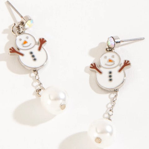 Joy Snowman Pearl Earrings