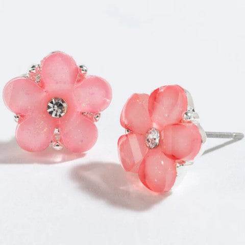 Pink Flower Stud Earrings