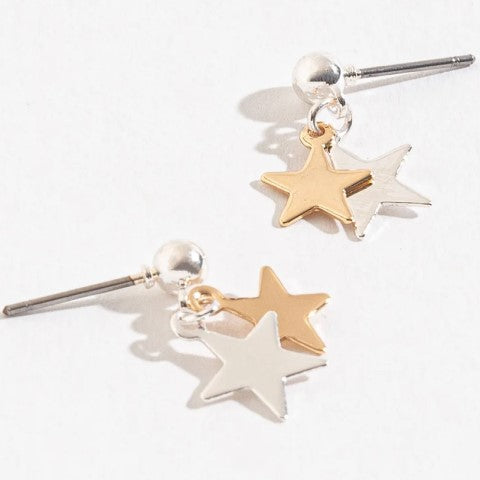 2-Tone Stars Post Earrings