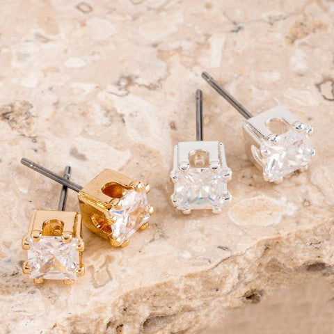 Square Cubic Zirconia Stud Earrings