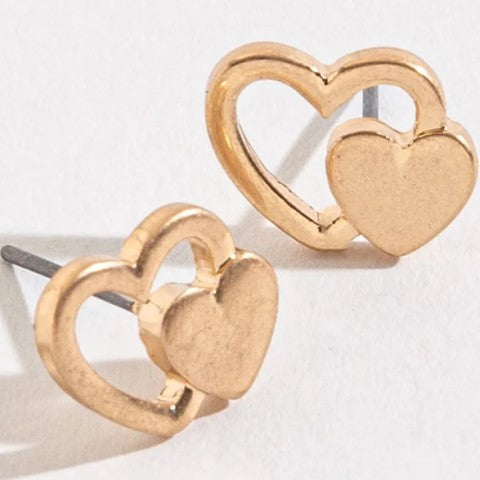 Double Heart Stud Bud Earrings