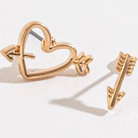 Heart & Arrow Stud Bud Earrings