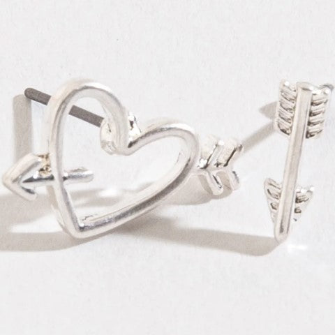 Heart & Arrow Stud Bud Earrings