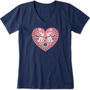 Scandinavian Heart Bunnies V-Neck T-Shirt
