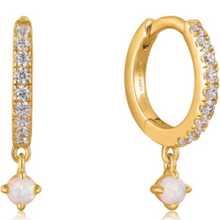 Sparkle Opal Drop Huggie Hoop Earrings