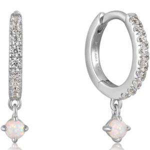 Sparkle Opal Drop Huggie Hoop Earrings