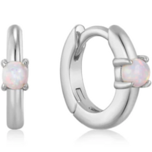 Opal Cabochon Huggie Hoop Earrings