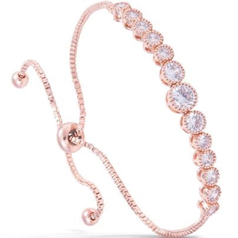 Graduated Round Cubic Zirconia Pull-Cord Bracelet