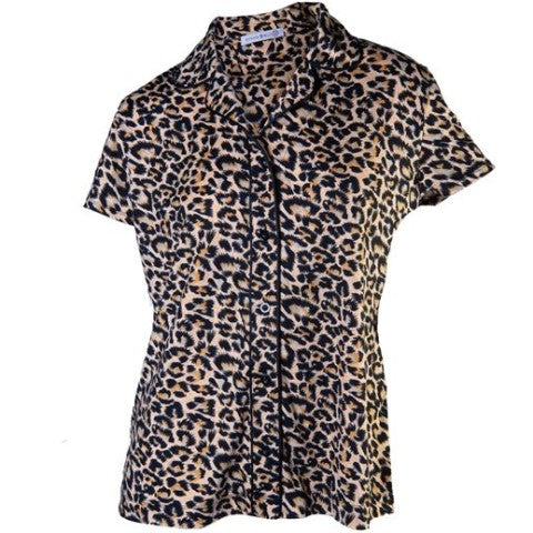Leopard Print Collared Pajama Top