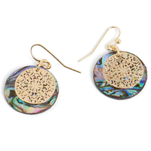 Abalone Circle with Gold Design Earrings