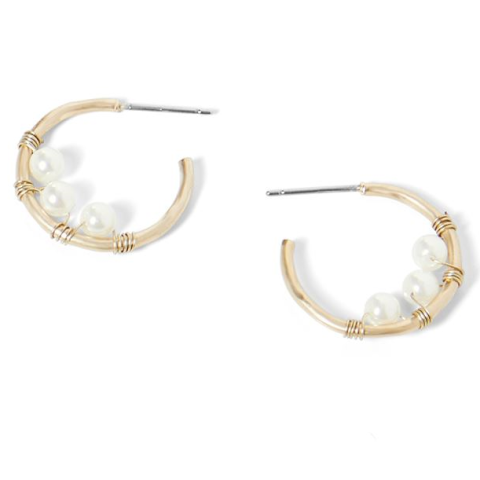 Small Hoop with Pearls Earrings