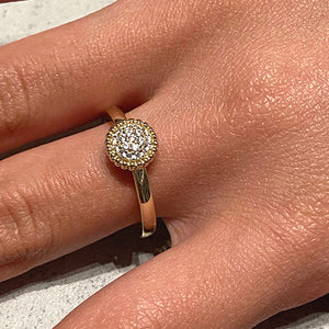 Pave Solitaire with Bead Halo Ring