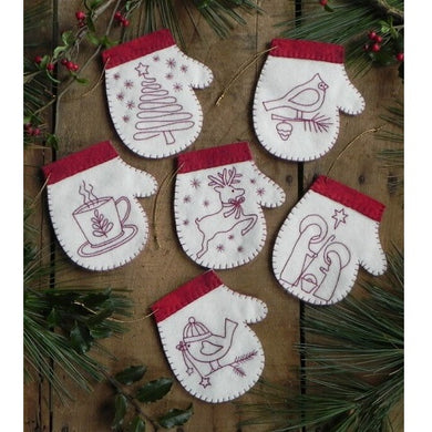 Red Work Mittens Ornament Kit